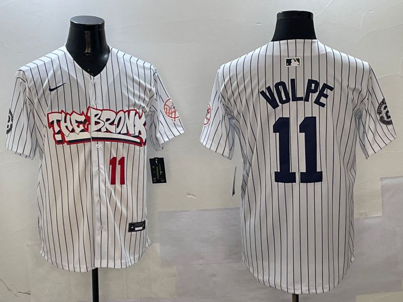 Men New York Yankees #11 Volpe White Stripe four generations Joint Name 2025 Nike MLB Jersey style 3->new york yankees->MLB Jersey